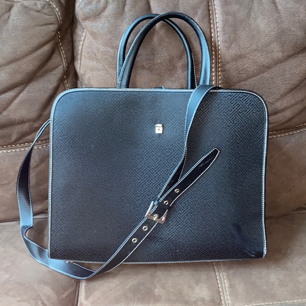 Black Patterned Computer Bag Carrier- Multi-Pocket Zippered